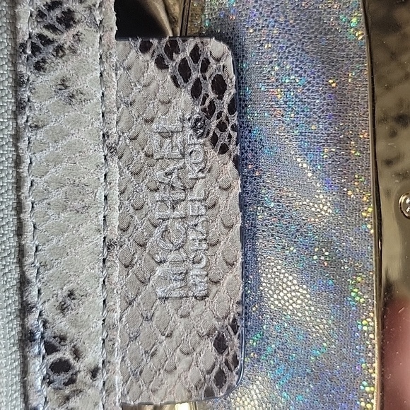 Michael Kors Snakeskin Python Clutch Gold Handle Wristlet Purse Bag